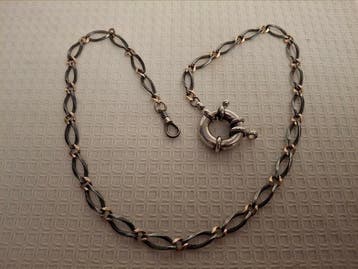 Zilveren Lange Horloge ketting met Niëllo techniek , Lengte, Antiek en Kunst, Antiek | Goud en Zilver