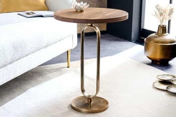 Ronde Bijzettafel ELEGANCE 60cm Messing Mango Hout Metaal, Huis en Inrichting, Tafels | Sidetables, Ophalen of Verzenden, Nieuw