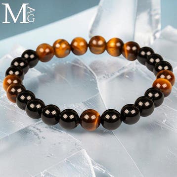Elastische armband met natuurlijke zwarte onyx- en