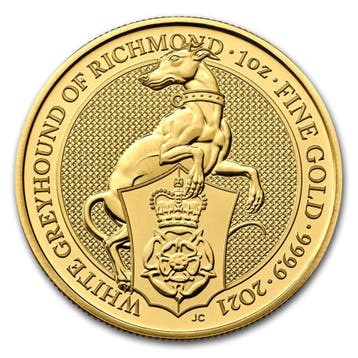 Gouden Queens Beast White Greyhound of Richmond 1 oz 2021, Verzenden, Losse munt, Goud