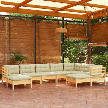 vidaXL 9-delige Loungeset met crèmekleurige kussens massief, Verzenden, Nieuw, Meer dan 8 zitplaatsen, Loungeset