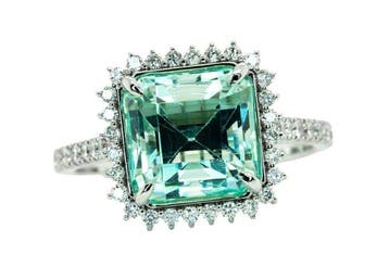 Ring - 14 karaat Witgoud, Pastel blauwgroen (zonder olie) -, Nieuw