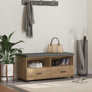 vidaXL Schoenbank met kussen Artisanaal eiken 100 x 38 x 46, Huis en Inrichting, Banken | Voetenbanken en Poefen, Verzenden, Nieuw
