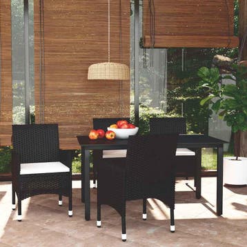 vidaXL 5-delige Tuinset met kussens poly rattan zwart, Verzenden, Nieuw, 4 zitplaatsen, Tuinset