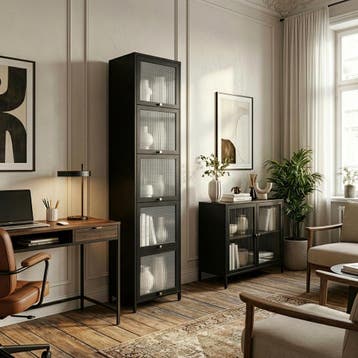 Vitrinekast Ostersund 174x40x35 cm zwart [en.casa], Huis en Inrichting, Kasten | Vitrinekasten, Verzenden, Nieuw