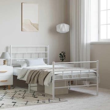 vidaXL Bedframe met hoofd- en voeteneinde metaal wit 100x200, Huis en Inrichting, 100 cm, Eenpersoons, Verzenden, Wit