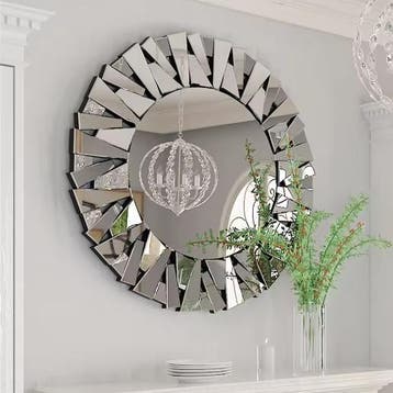 Sunburst Wandspiegel Rond 80 cm Zilver, Verzenden, Nieuw