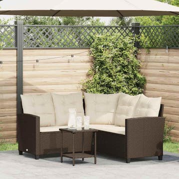vidaXL Tuinbank met tafel en kussens L-vormig bruin, Verzenden, Nieuw
