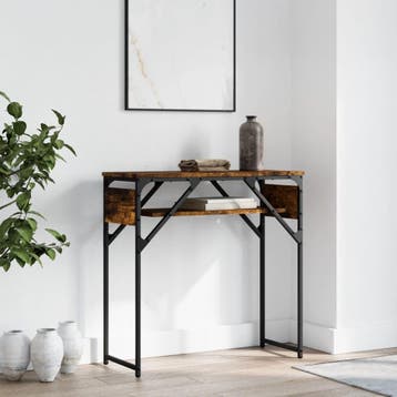 vidaXL Wandtafel met schap 75x30x75 cm bewerkt hout gerookt, Verzenden, Nieuw