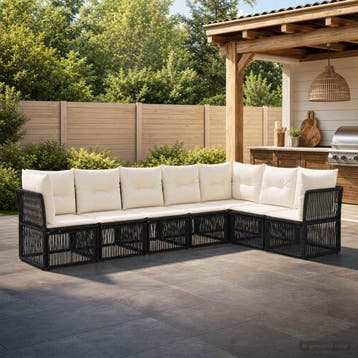 vidaXL Tuinbankenset 7 st Zwart poly rattan, Verzenden, Nieuw, 7 zitplaatsen