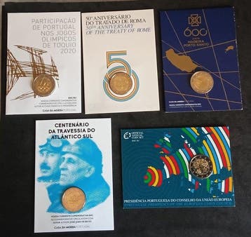 Portugal. 2 Euro Various Years (5 moedas) (Zonder