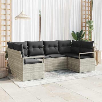 vidaXL Bankstel 6 st Lichtgrijs poly rattan, Verzenden, Nieuw, Rotan, 6 zitplaatsen