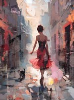 Vrouw loopt door steeg de zon tegemoet, Verzenden