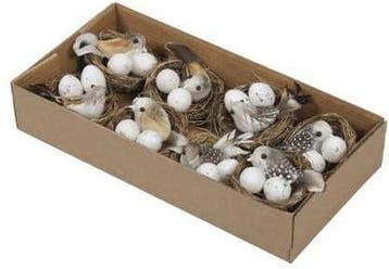 Vogelnestjes met 1 vogel en 2 eitjes 6 cm doos 8 stuks, Ophalen of Verzenden, Nieuw