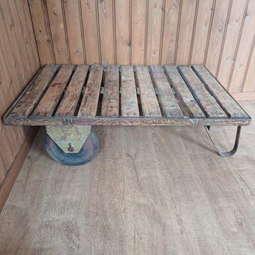 Industriële palletwagen - salontafel, Ophalen, Gebruikt, Rechthoekig, Vintage