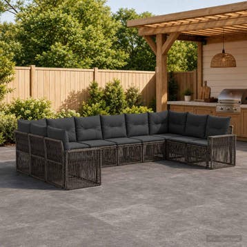 vidaXL Tuinbankenset 10 st Grijs en Donkergrijs poly rattan, Verzenden, Nieuw, Meer dan 8 zitplaatsen