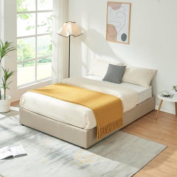 Tweepersoonsbed Nola met matras linnen 200x140 cm beige [en., Verzenden, Nieuw