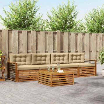 vidaXL Buiten bankenset 5 st Natuurlijk en Beige, Verzenden, Nieuw