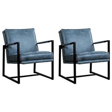 Set van 2 Leren fauteuils Secret - Kenia Denim (blauw), Nieuw, Ophalen of Verzenden, 50 tot 75 cm, Leer
