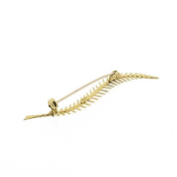 Vintage gouden broche van een veer, Ophalen of Verzenden, Gebruikt, Overige kleuren, Goud
