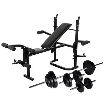 vidaXL Gewichtenbank met gewichtenrek en halterset 30,5 kg, Sport en Fitness, Verzenden, Nieuw