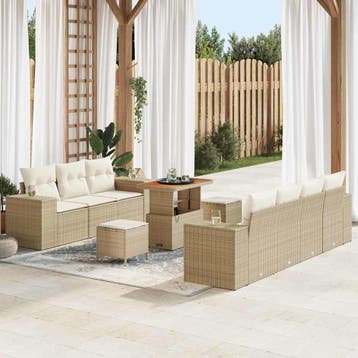 vidaXL Tuin Sofa Set 10 st Beige poly rattan, Verzenden, Nieuw, Meer dan 8 zitplaatsen
