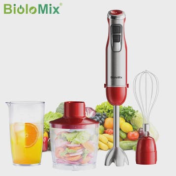 BioloMix Red 1200W 4-in-1 Hand Blender: Krachtige Staafmixer, Witgoed en Apparatuur, Verzenden, Nieuw