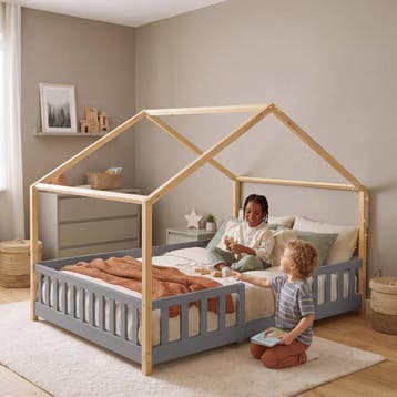 Kinderbed Treviolo huisbed 140x200 cm lichtgrijs en naturel, Verzenden, Nieuw
