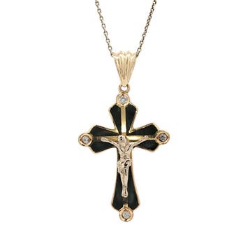 Gouden vintage kruis hanger met emaille en zirkonia 18 kt, Sieraden, Tassen en Uiterlijk, Kettinghangers, Ophalen of Verzenden
