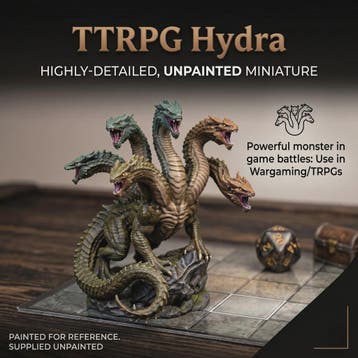 Ongeverfde Hydra Minifiguur - TTRPG, Wargame & Decoratie