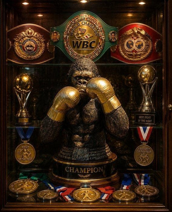 Beeld, aparte gorilla met bokshandschoenen - 42 cm - resin, Antiek en Kunst, Kunst | Designobjecten