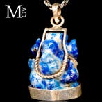 Lapis lazuli uitgesneden Ganesh - Zilveren hanger – Wijsheid