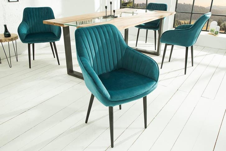 Elegante armleuningstoel TURIJN turquoise fluweel met, Huis en Inrichting, Stoelen, Ophalen of Verzenden