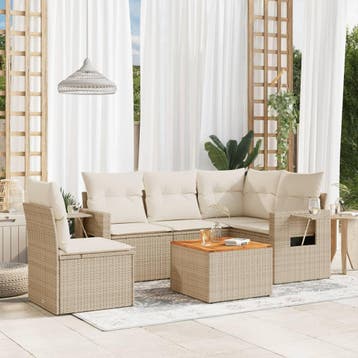 vidaXL 6-delige Loungeset met kussens poly rattan beige, Verzenden, Nieuw, Loungeset