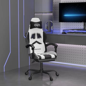 vidaXL Gamestoel met voetensteun kunstleer wit en zwart, Verzenden, Nieuw, Wit