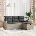 vidaXL Tuin Sofa Set met kussen met opslag 4 pcs Lichtgrijs, Verzenden, Nieuw, Rotan, 4 zitplaatsen