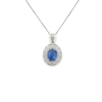 Ketting met hanger - 14 karaat Witgoud - 0.95ct. tw. Saffier