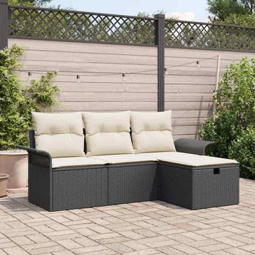 vidaXL Tuin Sofa Set 4 st Zwart en Crème poly rattan, Verzenden, Nieuw, Rotan, 4 zitplaatsen