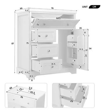 Badkamermeubel met Wastafel en Lades Staand 76x46x87 cm, Huis en Inrichting, Badkamer | Badkamermeubels, Verzenden, Nieuw