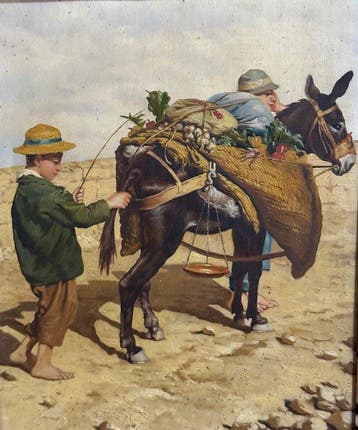 Rodolfo Paoletti (1866-1940) - Giovani Contadini con Asino