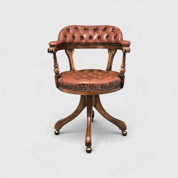 Bureaustoel - Leder, Hout - Chesterfield bureaustoel