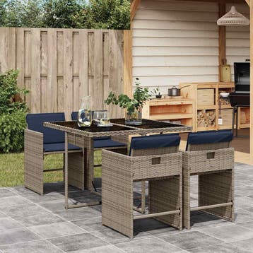 vidaXL 5-delige tuinset met kussens, grijs polyrotan, Verzenden, Nieuw, 4 zitplaatsen, Tuinset