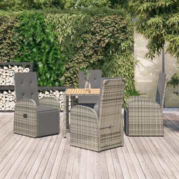 vidaXL 5-delige Tuinset met kussens poly rattan grijs, Verzenden, Nieuw, 4 zitplaatsen, Tuinset