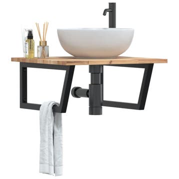 vidaXL Badkamer wandschap staal en massief acaciahout, Verzenden, Nieuw
