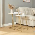 Bijzettafel Salem set van 2 goudkleurig en marmer wit [en.ca, Verzenden, Nieuw