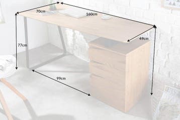 Industrieel bureau STUDIO 160cm eikenlook met 3 lades -, Ophalen of Verzenden, Nieuw in verpakking