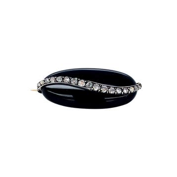 Gouden vintage broche met onyx en diamant 14 krt/925, Sieraden, Tassen en Uiterlijk, Broches, Ophalen of Verzenden, Nieuw