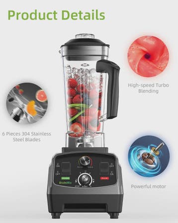 BioloMix 2200W Krachtige Blender met Timer & 2L BPA-vrije Ka, Verzenden, Nieuw