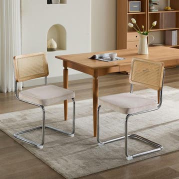 Eetkamerstoelen - Set van 2 - Met Rugleuning - Fluweel - Bei, Verzenden, Zo goed als nieuw