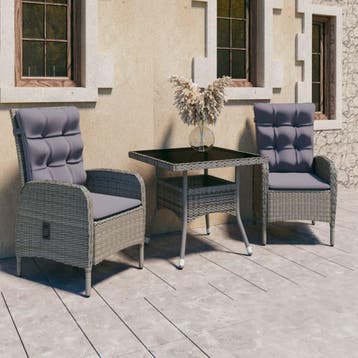 vidaXL 3-delige Tuinset poly rattan en glas grijs, Verzenden, Nieuw, 2 zitplaatsen, Tuinset